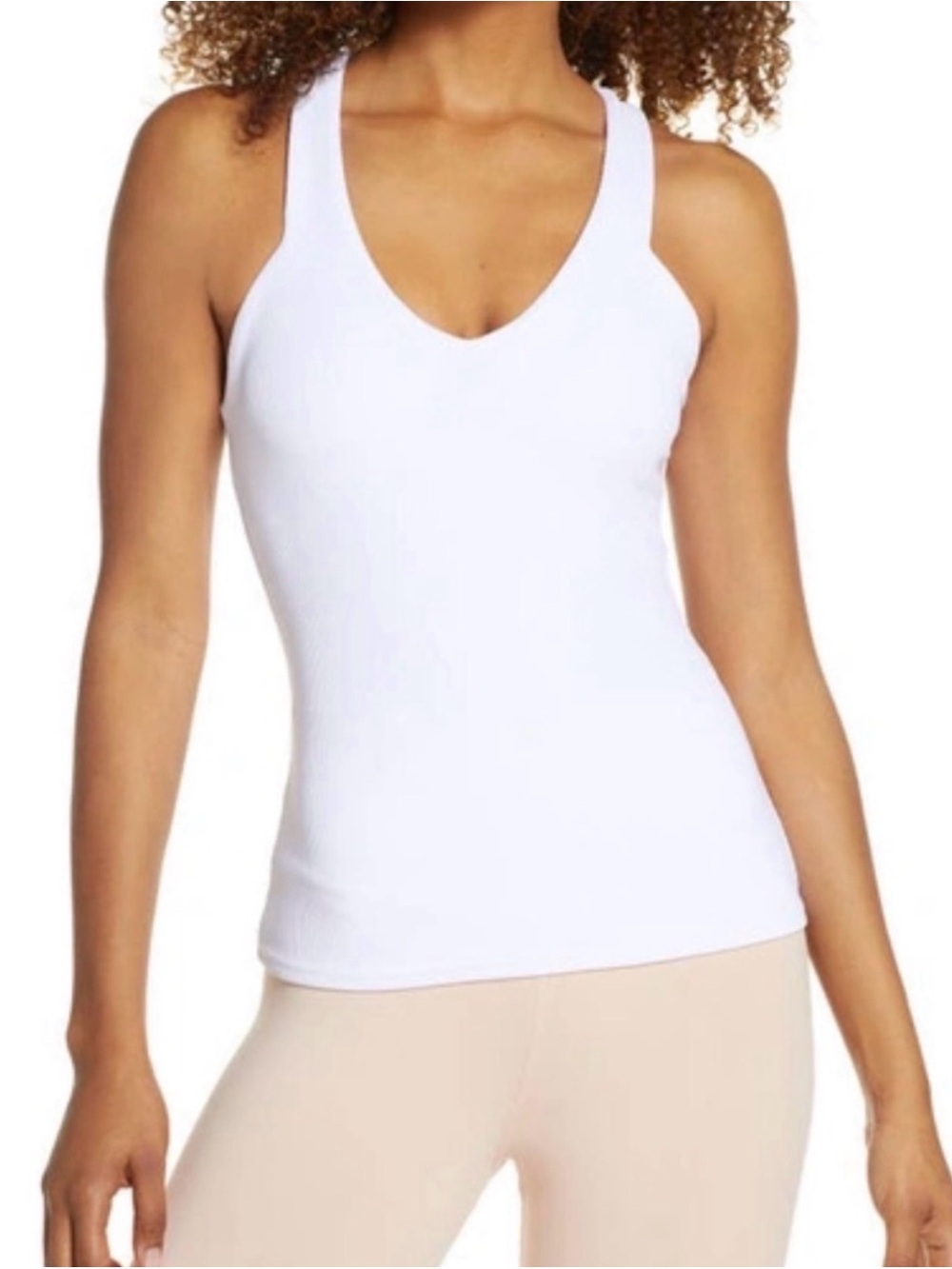 Alo Yoga Women's White Ribbed Elevate V-Neck Tank Top Size Large